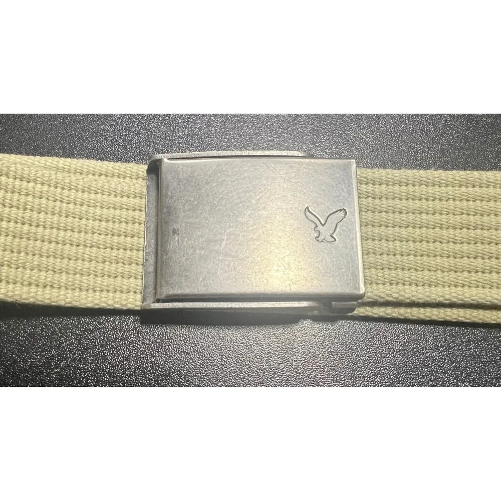 American Eagle Mens Khaki Canvas Web Belt Bottle Opener Buckle Tan Size S